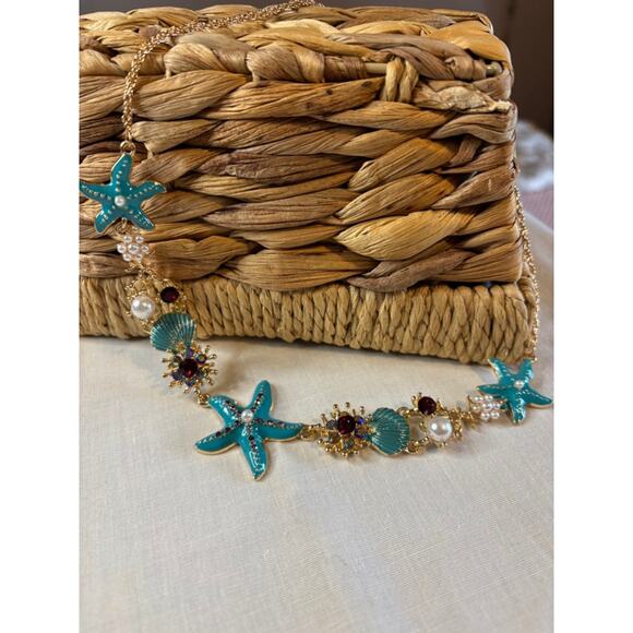 Starfish & Pearl Statement Necklace Turquoise Beads Resort Coastal Chic NWT - Picture 1 of 8